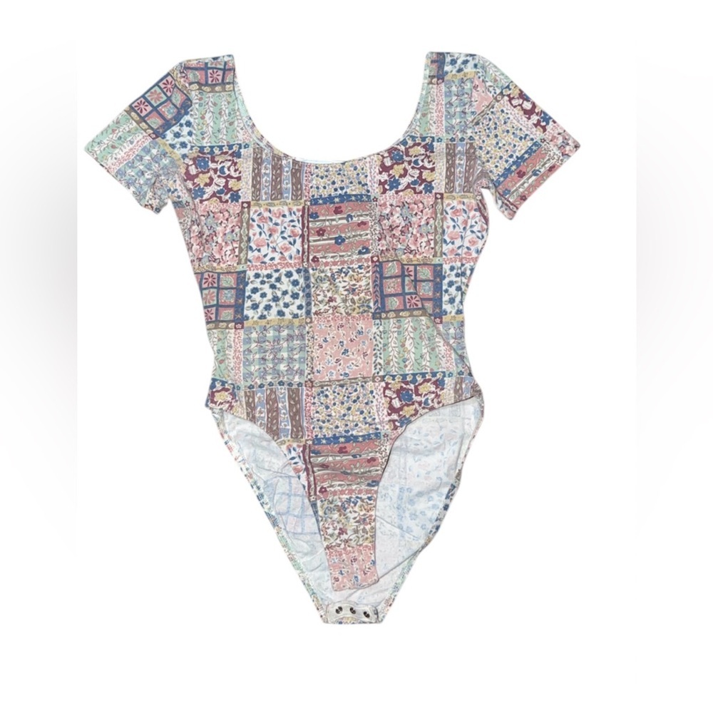 Jazz Sport California Vintage Colorful Patchwork Bodysuit Size Small